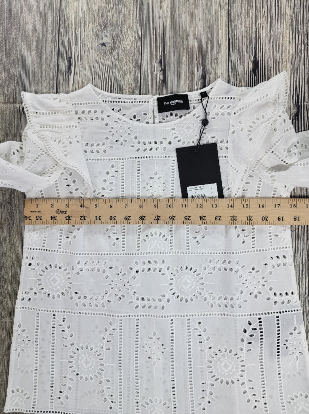 The Kooples NWT Floral White Eyelet Ruffle Shoulder Long-Sleeve Top - Picture 12 of 13